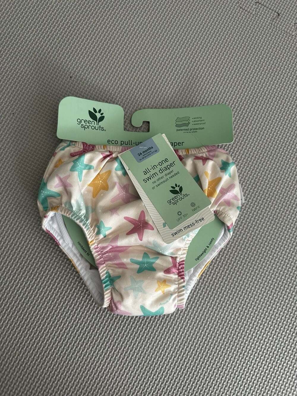 Green Sprouts Eco Pull-Up All-in-One Swim Diaper, Cream Starfish, 24 Months